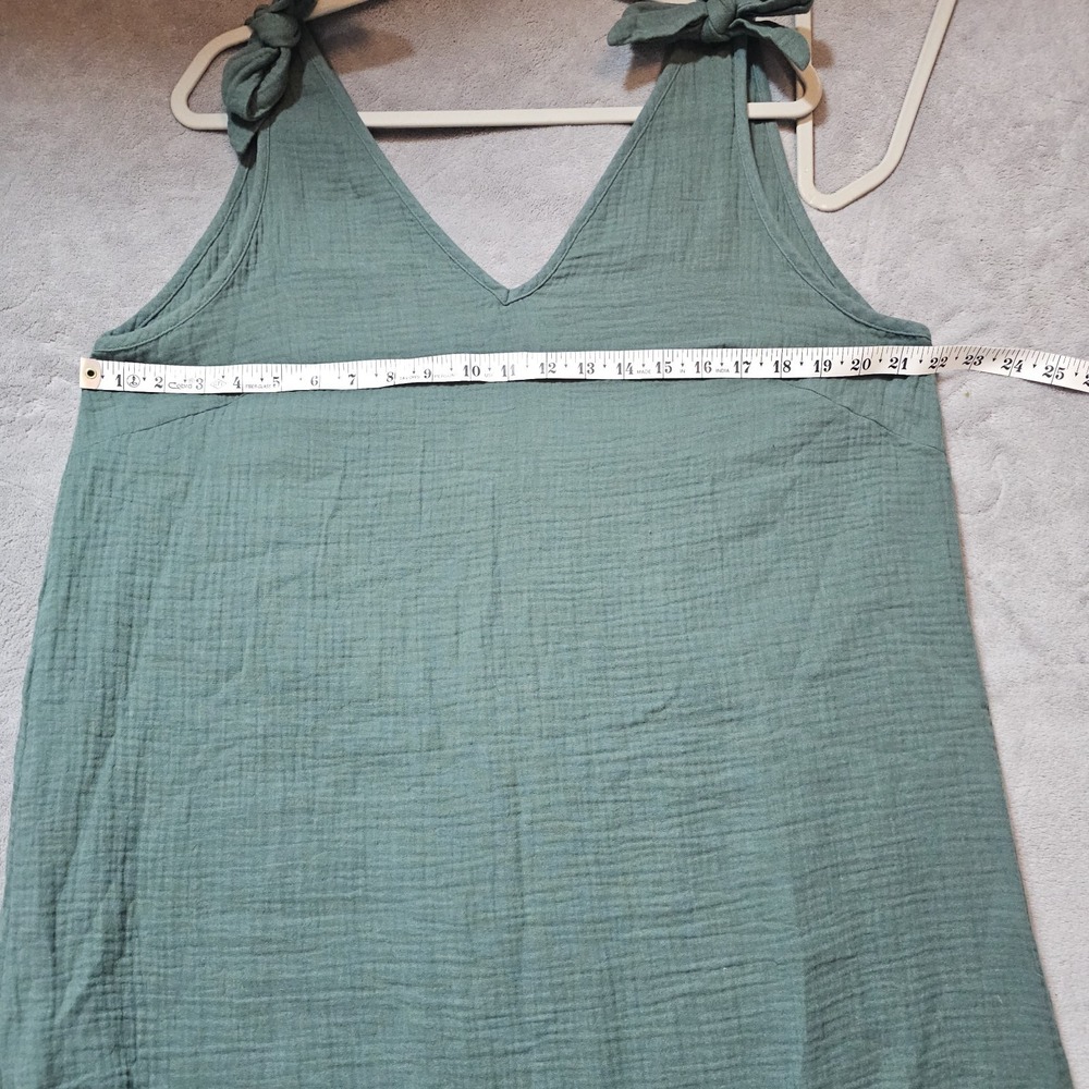 Cupshe Olive Cotton V-Neck Mini Dress with Tie Straps Large Gauzy Sundress - Picture 7 of 8
